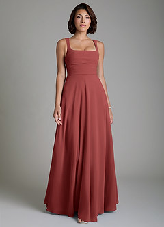 Azazie Azaria Bridesmaid Dresses Terracotta A-Line Corset Chiffon Dress image1