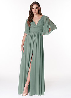 Azazie Temeka Jurken voor bruidsmeisjes Jurk van Chiffon met A-lijn Gedrapeerd Zilveren Salie image1