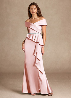 Azazie Dareia Moeder van de bruid jurken Zeemeermin Jurk van Stretch Satijn Off the Shoulder Blozend Roze image6