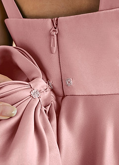 Azazie Honey Bear Flower Girl Dresses Dusty Rose A-Line Pleated Matte Satin Dress image6