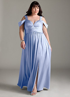 Azazie Lianne Bridesmaid Dresses Ice A-Line Off the Shoulder Stretch Satin Dress image9