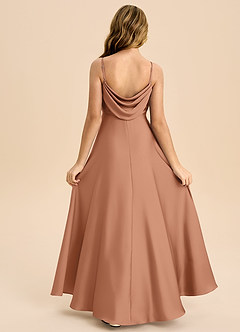 Azazie Bug Junior Robe Trapèze en Satin extensible Plissée Bronze image2