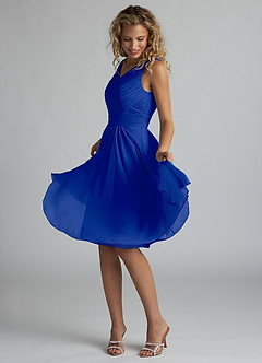 Azazie Grace Vestidos de damas de honor Vestido de Azul Real de Gasa de Corte en A con Plisado image3
