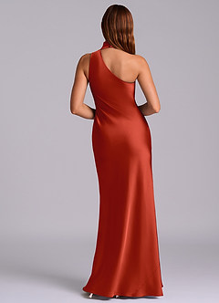 Azazie Seona Bridesmaid Dresses Rust Mermaid One Shoulder Stretch Satin Dress image4