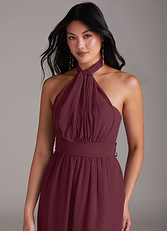 Azazie Lamara Bridesmaid Dresses Cabernet Off the Shoulder Chiffon Convertible Jumpsuit image2