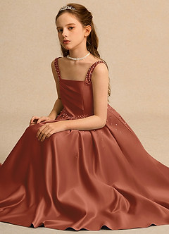 Azazie Mochi Girl Flower Girl Klänningar Klä Balklänning i Matt satäng Plisserad image3