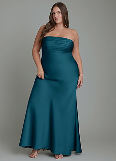 Azazie Saylor Jurken voor bruidsmeisjes Jurk van Stretch Satijn met Zeemeermin Strapless Inkt Blauw image11