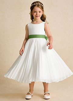 Azazie Margot Flower Girl Dresses Ivory Basil A-Line Pleated Chiffon Dress image4