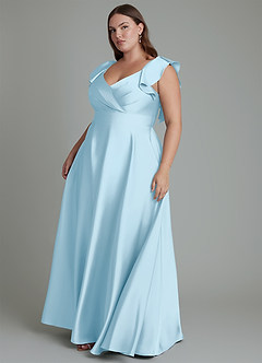 Azazie Leilani Bridesmaid Dresses Sky Blue A-Line Ruched Stretch Satin Dress image15