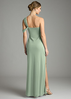 Azazie Tati Final Sale Dusty Sage Sheath Off the Shoulder Mesh Dress image5