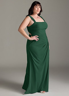 Azazie Jesaphine Vestidos de damas de honor Vestido de Verde Oscuro de Gasa de Corte Recto con Lazo image10