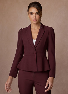 front Amara Cabernet Traje pantalón peplum de tejido refinado y sastre