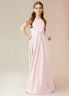 Azazie Arianthe Junior Blushing Pink A-Line with Pockets Matte Satin Dress image2