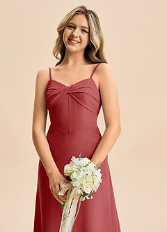 Azazie Jordyn Junior Vestido de Óxido de Gasa de Corte en A con Escote de Corazón image7