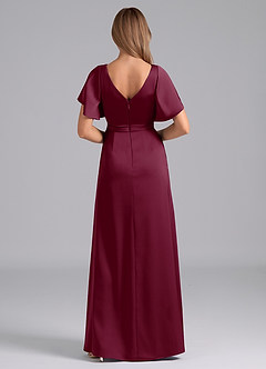 Azazie Ambrosia Bridesmaid Dresses Mulberry A-Line Pleated Stretch Satin Dress image3