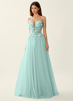 Eulalie Teal 3D Flowers Corset Lace Up Back Prom Dress image5