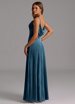 Azazie Olaine Bridesmaid Dresses Blue Topaz A-Line Pleated Velvet Dress image6