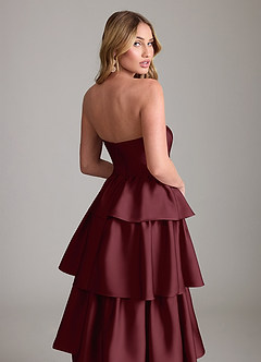 Azazie Faye Bridesmaid Dresses Cabernet A-Line Ruched Stretch Satin Dress image6