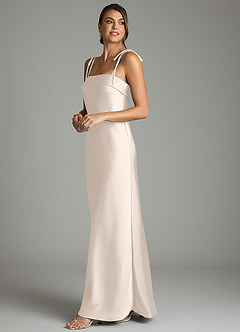 Azazie Ellia Bridesmaid Dresses White Alabaster Sheath Bow Stretch Satin Dress image4