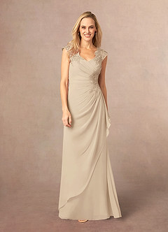 Azazie Gladys Mother of the Bride Dresses Champagne A-Line Queen Anne Lace Chiffon Dress image2