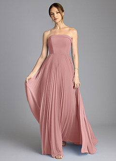 Azazie Mariana Vestidos de damas de honor Vestido de Rosa Polvorienta de Gasa de Corte en A con Sin tirantes image1