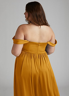 Azazie Morana Bridesmaid Dresses Butterscotch A-Line Off the Shoulder Stretch Satin Convertible Dress image18