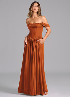 Azazie Hattie Bridesmaid Dresses Burnt Orange A-Line Ruched Velvet Dress image4
