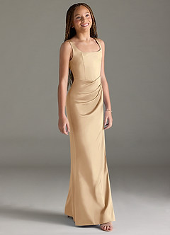 Azazie Mero Junior Champagne Mermaid Pleated Stretch Satin Dress image3