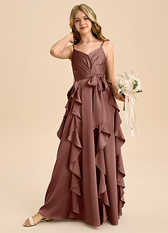 Azazie Peyton Junior Robe Trapèze en Satin extensible Plissée Expresso image3