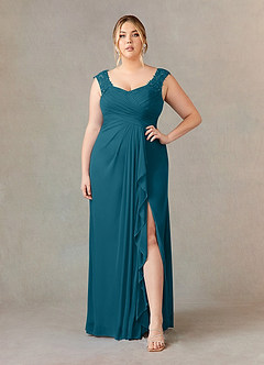 Azazie Edelin Abiti per la Madre della Sposa Abito A-Line in Maglia Scollo a Cuore Plissettato Blu Inchiostro image8