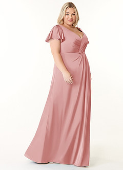 Azazie Soren Robes de demoiselle d'honneur Robe Trapèze en Satin extensible Plissée Rose Poudré image19
