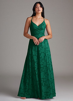 Azazie Davis Bridesmaid Dresses Emerald A-Line Pleated Floral Burnout Dress image3