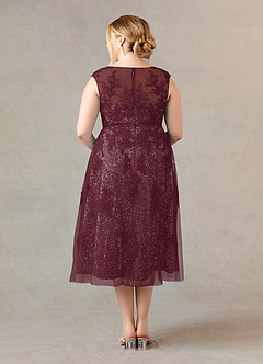 Azazie Flynn Kleider für die Brautmutter A-Linie Bootshals Spitze Tüll Kleid Cabernetrot image7