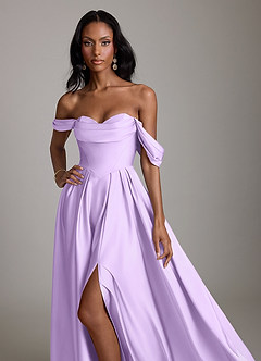 Azazie Loisa Abiti da Damigella Abito A-Line in Raso Elasticizzato a Spalla Scoperta Lilla image5