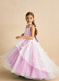 Azazie Darlina Robe Demoiselle D'honneur Fillette Robe Princesse en Tulle Dentelle Ivoire Rose Bonbon image3