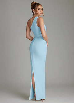 Azazie Shanice Vestidos de damas de honor Vestido de Azul Cielo de Jersey elástico de primera calidad de Corte Recto con Hombro unilateral image2