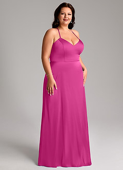 Azazie Mei Bridesmaid Dresses Fuchsia A-Line V-Neck Stretch Satin Dress image10