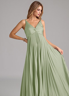 Azazie Raychelle Bridesmaid Dresses Dusty Sage A-Line Pleated Stretch Satin Dress image7