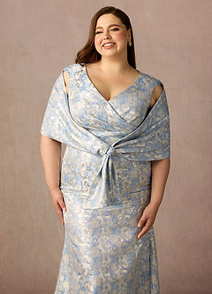 Azazie Elanor Kleider für die Brautmutter Meerjungfrau-Linie Plissee Jacquard 1 Kleid Staubblau image6