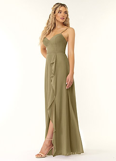Azazie Naeem Bridesmaid Dresses Moss Green A-Line V-Neck Ruffle Chiffon Dress image3