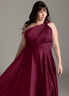 Azazie Charlize Bridesmaid Dresses Mulberry A-Line One Shoulder Stretch Satin Dress image15