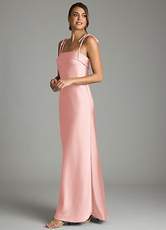 Azazie Ellia Bridesmaid Dresses Powder Pink Sheath Bow Stretch Satin Dress image4