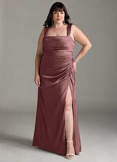 Azazie Jesaphine Bridesmaid Dresses Vintage Mauve Sheath Bow Stretch Satin Dress image8