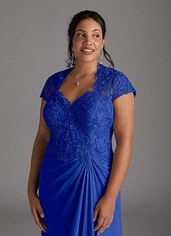 Azazie Junie Mother of the Bride Dresses Royal Blue A-Line Lace Chiffon Dress image10