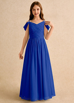 Azazie Chelo Girls Formal Robe Demoiselle D'honneur Fillette Robe Trapèze en Mousseline de soie Plissée Bleu Roi image5