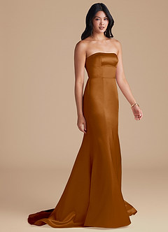 Azazie Aura Robes de demoiselle d'honneur Robe Sirène Convertible en Satiné métallisé Cuivre image5