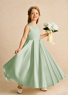 Azazie Cherry Flower Girl Dresses Dusty Sage Dusty Sage Ball-Gown Pleated Matte Satin Dress image3