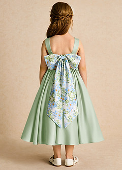 Azazie Doodlebug Flower Girl Dresses Dusty Sage A-Line Bow Matte Satin Dress image1