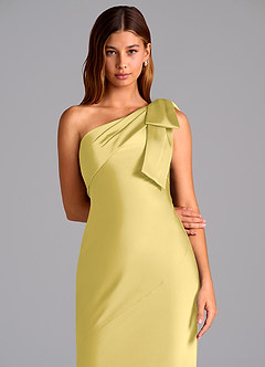 Azazie Yuanna Bridesmaid Dresses Canary Mermaid One Shoulder Stretch Satin Dress image7