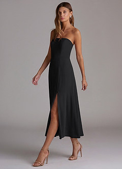 Azazie Wren Vestidos de damas de honor Vestido de Negro de Gasa de Corte en A con Sin tirantes image3